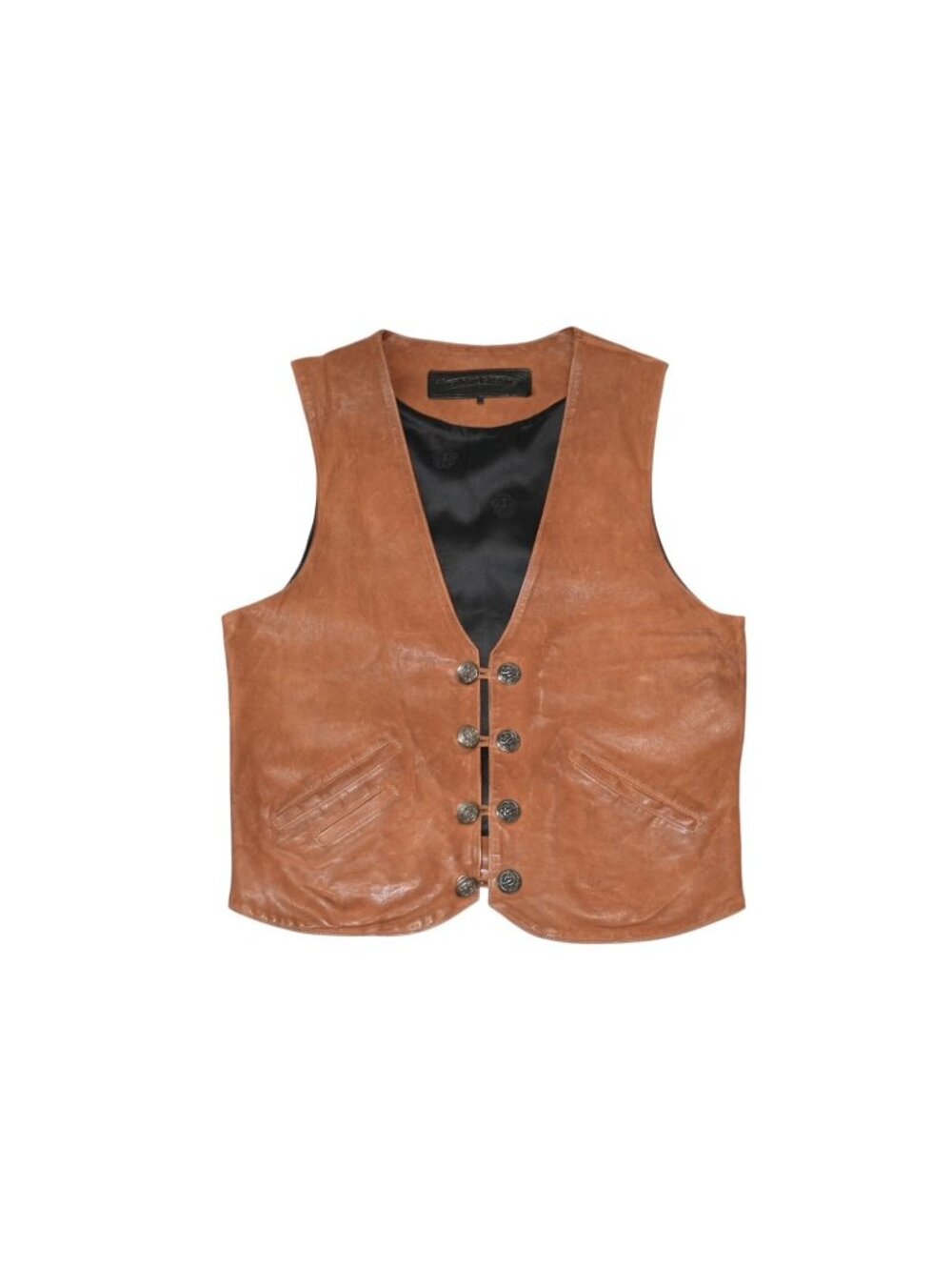 Chrome Hearts L Lng Bck Leather Vest Floral Button Brown S